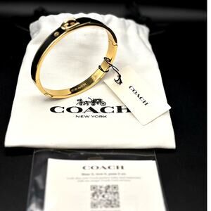 Coach 408104GLD001 Thin Enamel Signature Push Hinged Bangle Gold/Black NWT